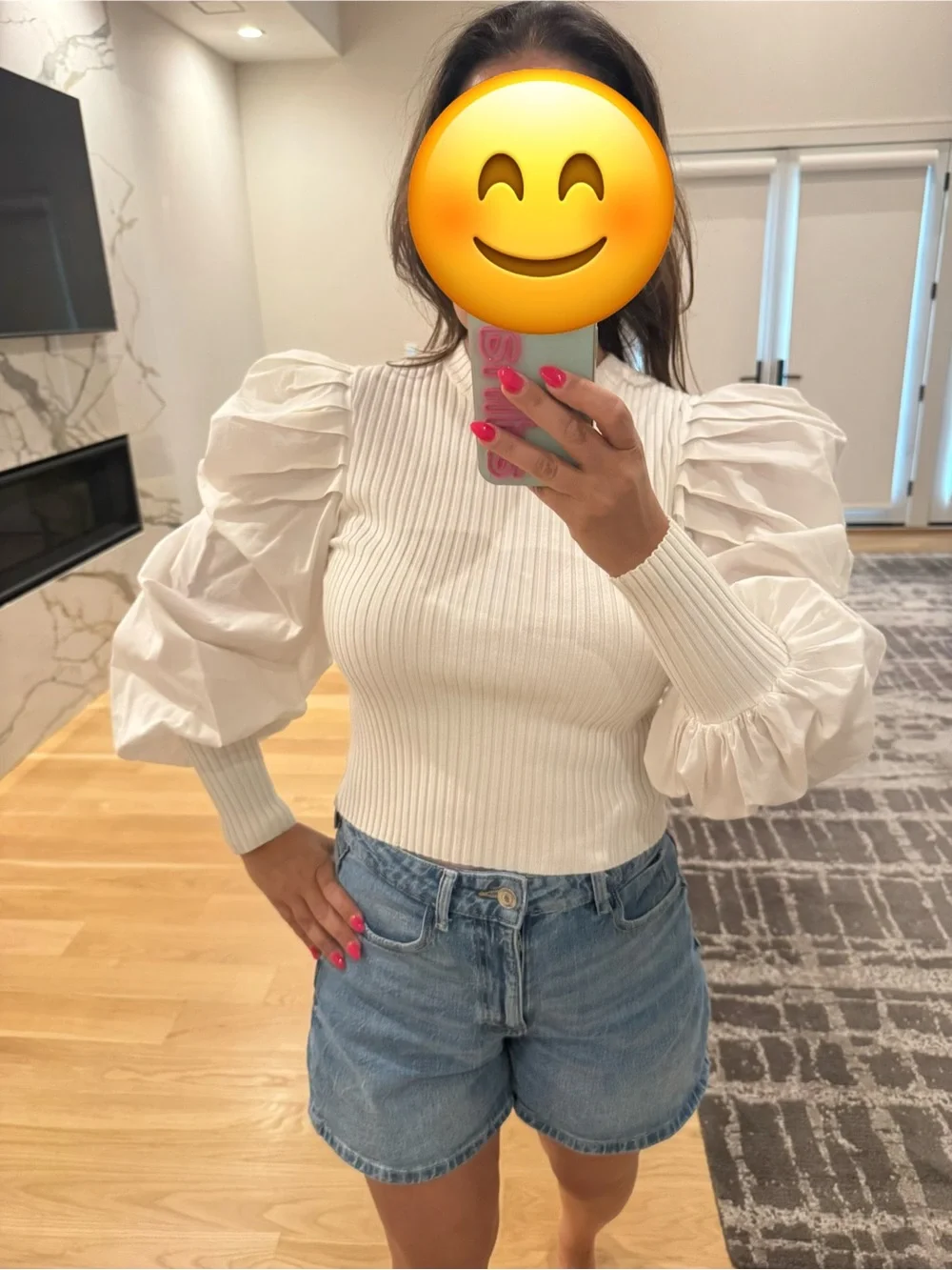 Zara white puff sleeve blouse-Med